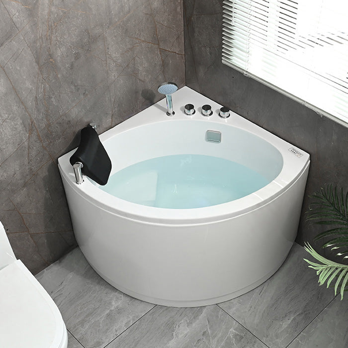 Modern Corner White Bath Acrylic Soaking Center-Back Bathtub 39"L x 39"W x 26"H Tub with Silver 5-Piece Set Clearhalo 'Bathroom Remodel & Bathroom Fixtures' 'Bathtubs' 'Home Improvement' 'home_improvement' 'home_improvement_bathtubs' 'Showers & Bathtubs' 7315010