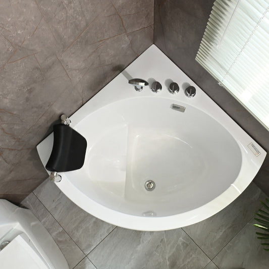 Modern Corner White Bath Acrylic Soaking Center-Back Bathtub Clearhalo 'Bathroom Remodel & Bathroom Fixtures' 'Bathtubs' 'Home Improvement' 'home_improvement' 'home_improvement_bathtubs' 'Showers & Bathtubs' 7315013