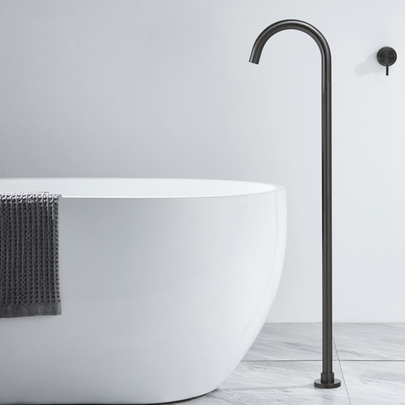 Contemporary Bathroom Faucet Floor Mounted Copper High Arc Fixed Freestanding Faucet Gun Grey Clearhalo 'Bathroom Remodel & Bathroom Fixtures' 'Bathtub Faucets' 'bathtub_faucets' 'Home Improvement' 'home_improvement' 'home_improvement_bathtub_faucets' 7318674