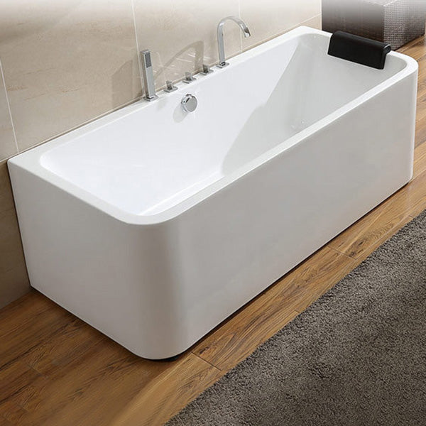 Back to Wall Soaking Bathtub Modern Rectangular Antique Finish Tub 63"L x 29.5"W x 24"H Tub with Silver 5-Piece Set Clearhalo 'Bathroom Remodel & Bathroom Fixtures' 'Bathtubs' 'Home Improvement' 'home_improvement' 'home_improvement_bathtubs' 'Showers & Bathtubs' 7319751