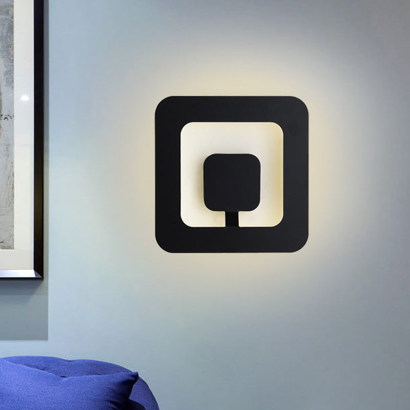 Minimalism Square Sconce Lamp Fixture Iron 7"/9" Wide LED Bedroom Wall Lighting Ideas in Black Clearhalo 'Cast Iron' 'Glass' 'Industrial' 'Modern wall lights' 'Modern' 'Tiffany' 'Traditional wall lights' 'Wall Lamps & Sconces' 'Wall Lights' Lighting' 732009