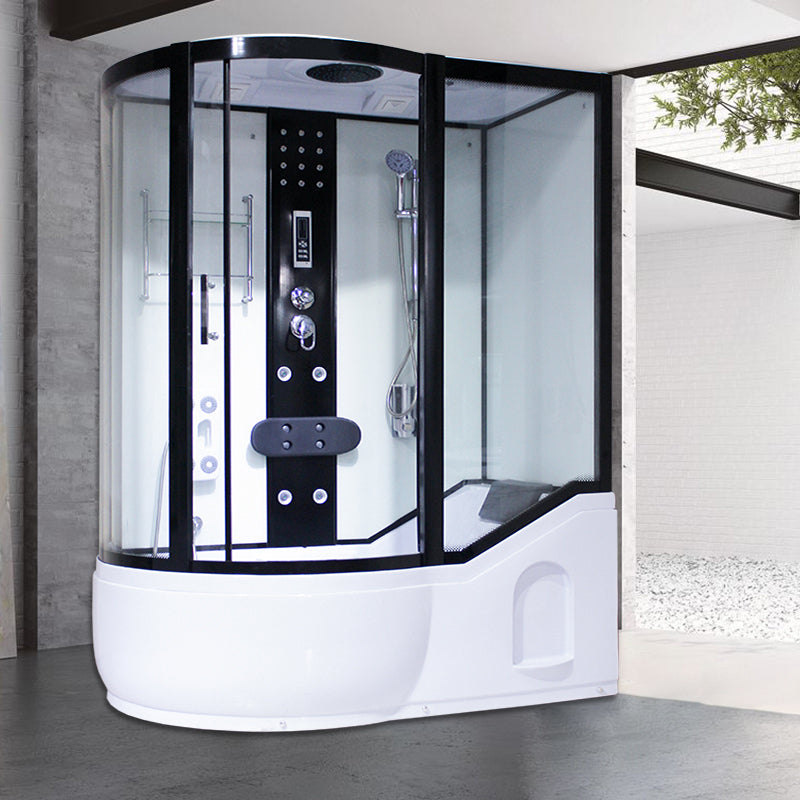 Round Tempered Glass Shower Enclosure with Base Kit Framed Tub & Shower Kit Black White 67"L x 35"W x 85"H Clearhalo 'Bathroom Remodel & Bathroom Fixtures' 'Home Improvement' 'home_improvement' 'home_improvement_shower_stalls_enclosures' 'Shower Stalls & Enclosures' 'shower_stalls_enclosures' 'Showers & Bathtubs' 7322835