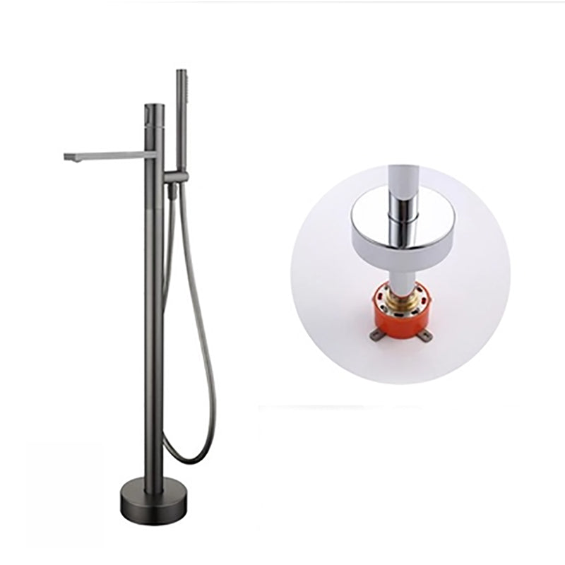 Contemporary Bathroom Faucet Floor Mounted Copper One Handle Fixed Freestanding Faucet Gun Grey Rre-embedded Clearhalo 'Bathroom Remodel & Bathroom Fixtures' 'Bathtub Faucets' 'bathtub_faucets' 'Home Improvement' 'home_improvement' 'home_improvement_bathtub_faucets' 7325118