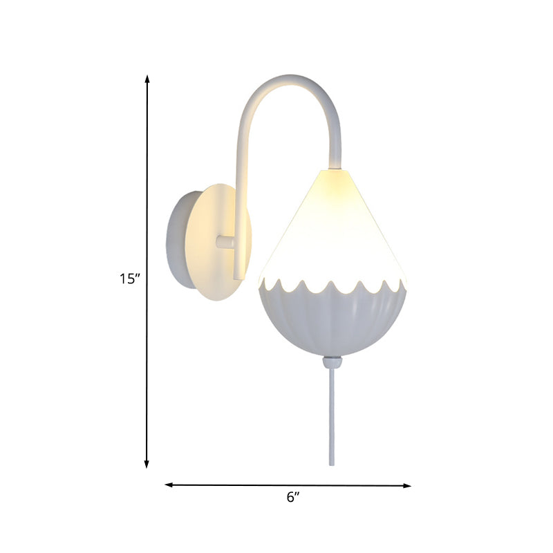 Metallic Curved Arm Wall Light Fixture Contemporary LED Wall Sconce in White with Pear Acrylic Shade Clearhalo 'Cast Iron' 'Glass' 'Industrial' 'Modern wall lights' 'Modern' 'Tiffany' 'Traditional wall lights' 'Wall Lamps & Sconces' 'Wall Lights' Lighting' 732647