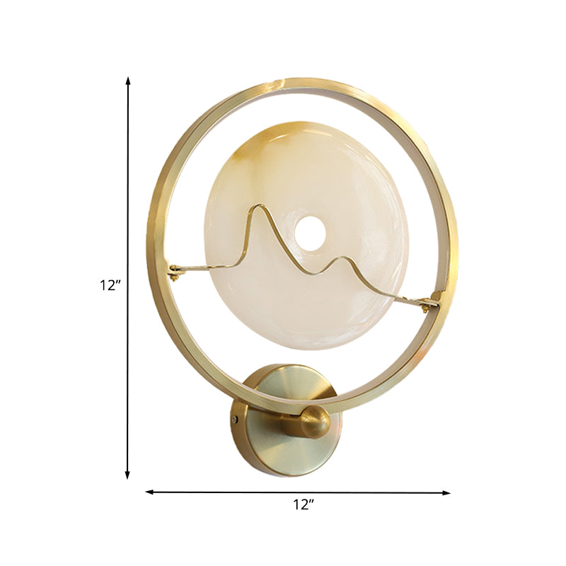 Contemporary Jade Clothing Sconce Lighting Stone LED Corridor Wall Mount Lamp with Gold Ring Clearhalo 'Modern wall lights' 'Modern' 'Wall Lamps & Sconces' 'Wall Lights' Lighting' 732652