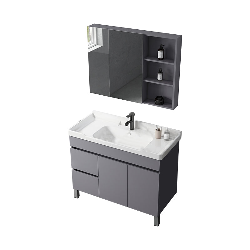 Modern Ceramic Rectangular Vanity Sink Single-Sink Freestanding Vanity Set Vanity & Faucet & Mirror Cabinet Washboard Not Included Clearhalo 'Bathroom Remodel & Bathroom Fixtures' 'Bathroom Vanities' 'bathroom_vanities' 'Home Improvement' 'home_improvement' 'home_improvement_bathroom_vanities' 7327164