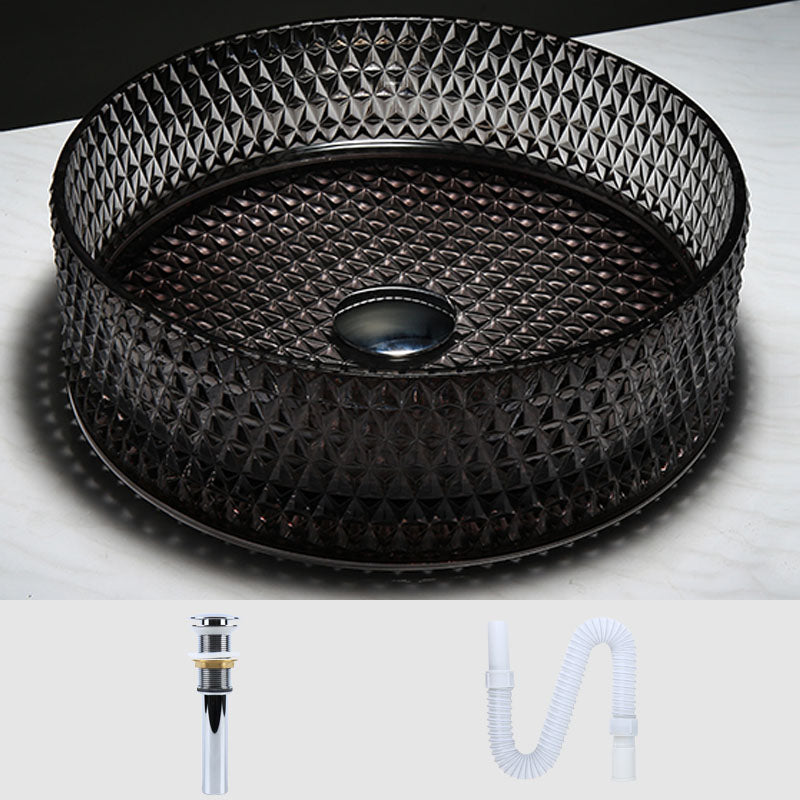 Contemporary Bathroom Sink Glass Round Vessel Bathroom Sink(Not Including Faucet) 16"L x 16"W x 5"H Black Clearhalo 'Bathroom Remodel & Bathroom Fixtures' 'Bathroom Sinks & Faucet Components' 'Bathroom Sinks' 'bathroom_sink' 'Home Improvement' 'home_improvement' 'home_improvement_bathroom_sink' 7333113