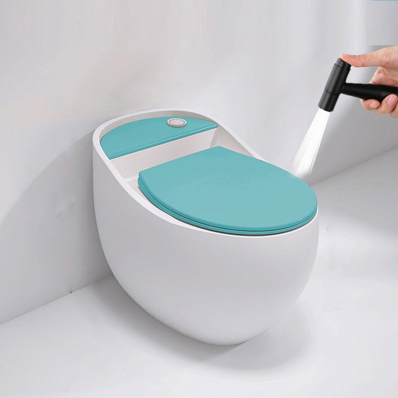 Contemporary Siphon Jet Toilet Floor Mounted Urine Toilet for Washroom Blue White Toilet with Sprayer Clearhalo 'Bathroom Remodel & Bathroom Fixtures' 'Home Improvement' 'home_improvement' 'home_improvement_toilets' 'Toilets & Bidets' 'Toilets' 7335630