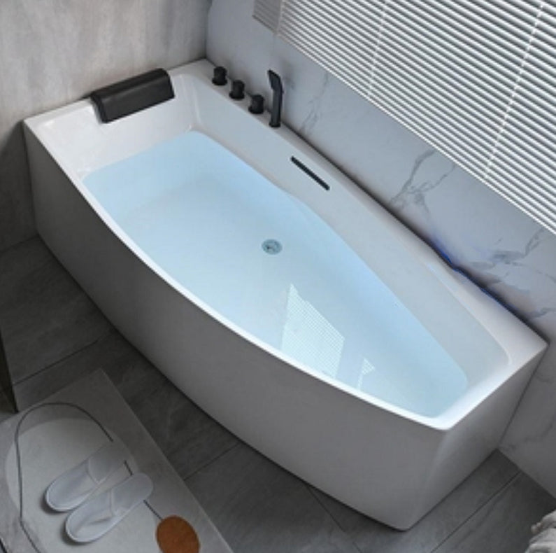 Corner Back to Wall Bath Modern White Soaking Acrylic Bathtub 67"L x 31"W x 23"H Right Tub with Black 5-Piece Set Clearhalo 'Bathroom Remodel & Bathroom Fixtures' 'Bathtubs' 'Home Improvement' 'home_improvement' 'home_improvement_bathtubs' 'Showers & Bathtubs' 7339947
