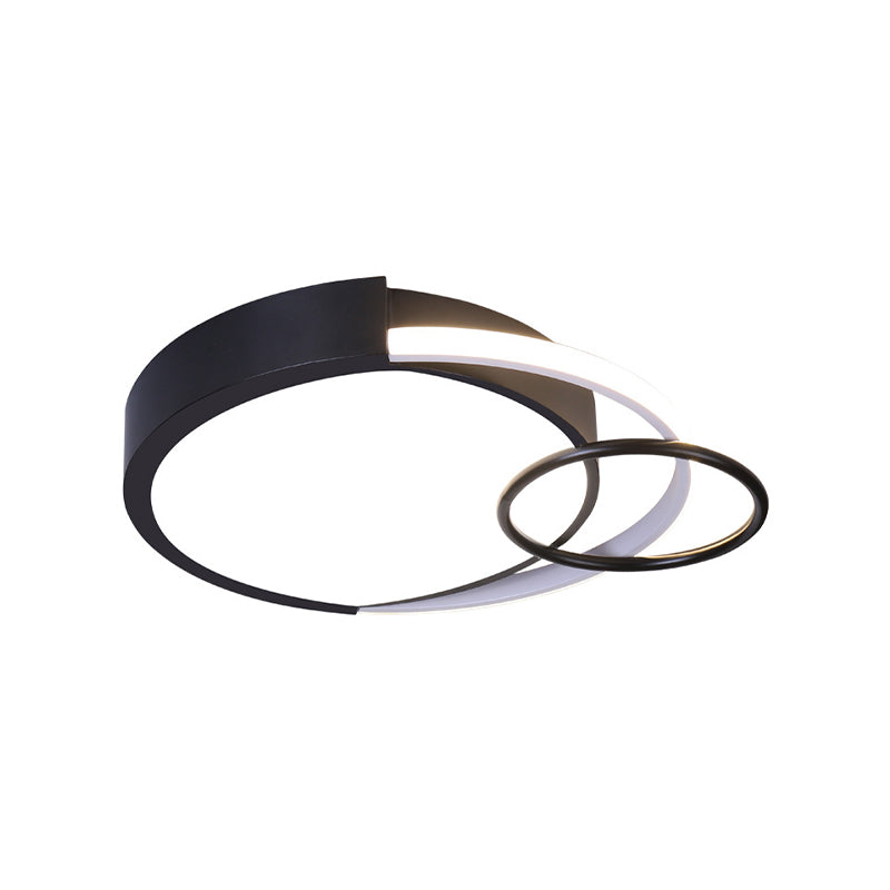 Black Circle Flush Mount Minimalist 16.5"/20" W LED Metallic Flush Ceiling Lamp for Bedroom in White/Warm/3 Color Light Clearhalo 'Ceiling Lights' 'Close To Ceiling Lights' 'Close to ceiling' 'Flush mount' Lighting' 734079