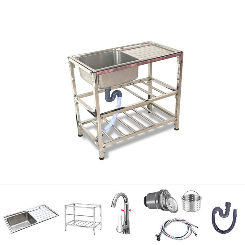 Modern Style Kitchen Sink All-in-one Soundproof Kitchen Sink with Drain Assembly Sink with Faucet Double-Layer Shelf Hot Cold Water Dispensers Clearhalo 'Home Improvement' 'home_improvement' 'home_improvement_kitchen_sinks' 'Kitchen Remodel & Kitchen Fixtures' 'Kitchen Sinks & Faucet Components' 'Kitchen Sinks' 'kitchen_sinks' 7342469