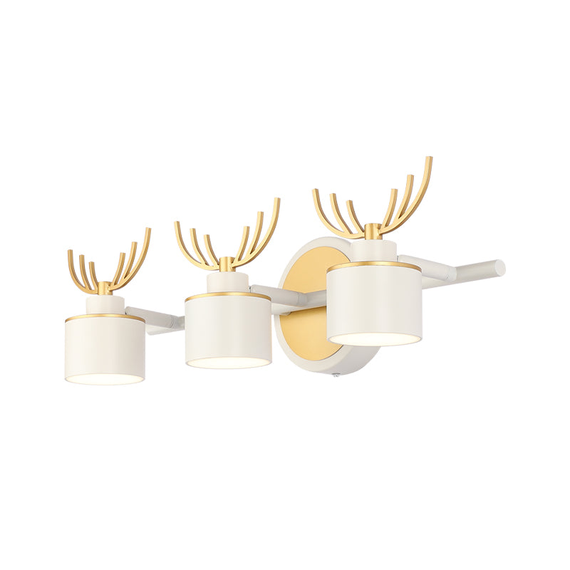 Drum Wall Light Sconce Modernist Metal 3-Head White Finish Wall Lighting for Living Room with Elk Design Clearhalo 'Cast Iron' 'Glass' 'Industrial' 'Modern wall lights' 'Modern' 'Tiffany' 'Traditional wall lights' 'Wall Lamps & Sconces' 'Wall Lights' Lighting' 734554