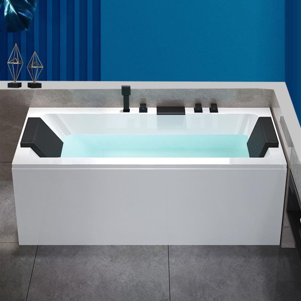 Stand Alone White Bath Acrylic Rectangular Modern Soaking Bathtub 71"L x 30"W x 22"H Right Tub with Black 5-Piece Set Clearhalo 'Bathroom Remodel & Bathroom Fixtures' 'Bathtubs' 'Home Improvement' 'home_improvement' 'home_improvement_bathtubs' 'Showers & Bathtubs' 7349647