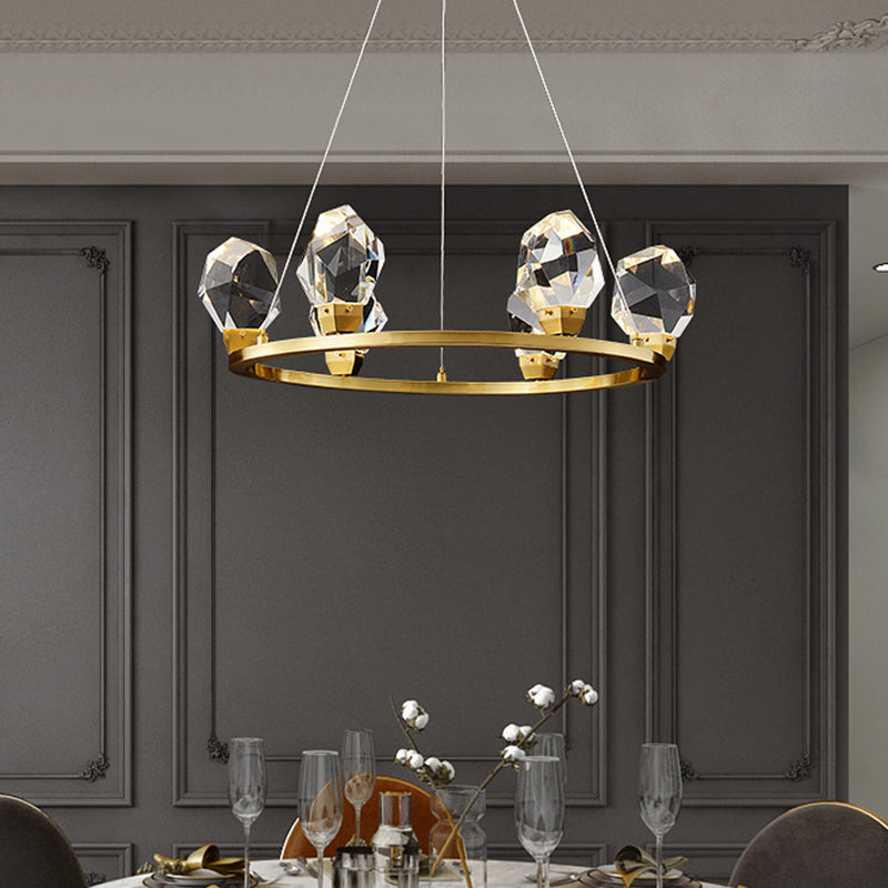 Halo Ring Faceted Crystal Pendant Light Modernism 6/8 Lights Brass Finish Ceiling Chandelier Clearhalo 'Ceiling Lights' 'Chandeliers' 'Modern Chandeliers' 'Modern' Lighting' 735331