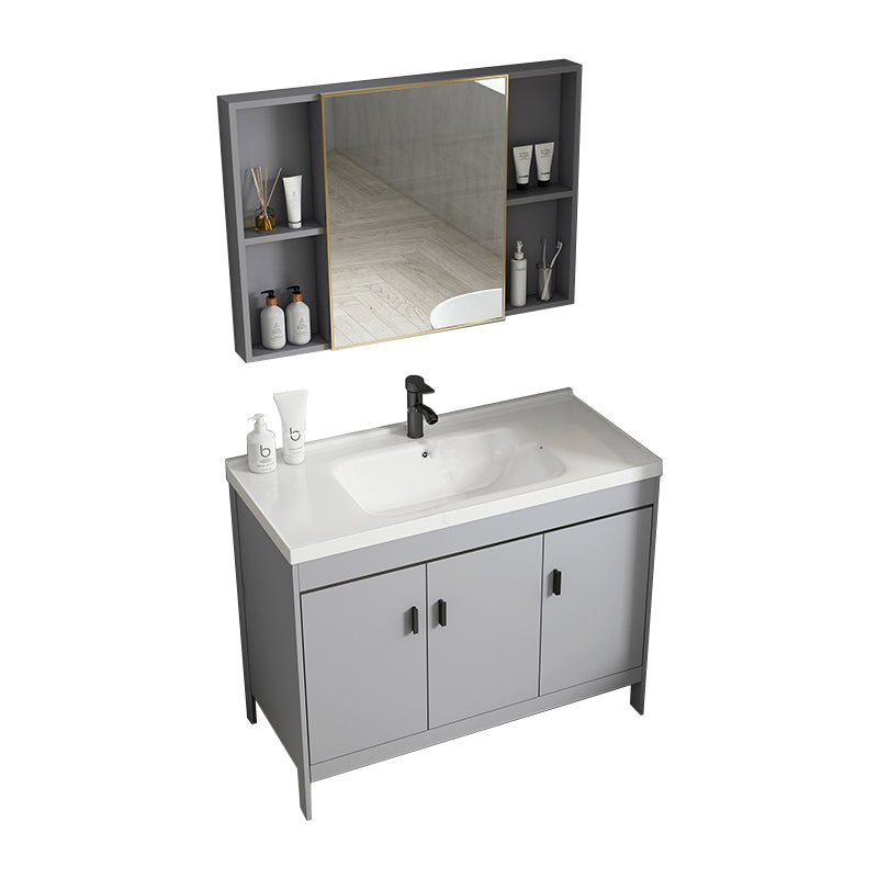 Modern Bathroom Vanity Set Freestanding Single-Sink Bathroom Sink Vanity Vanity & Faucet & Mirror Cabinet Silver Gray Clearhalo 'Bathroom Remodel & Bathroom Fixtures' 'Bathroom Vanities' 'bathroom_vanities' 'Home Improvement' 'home_improvement' 'home_improvement_bathroom_vanities' 7356864