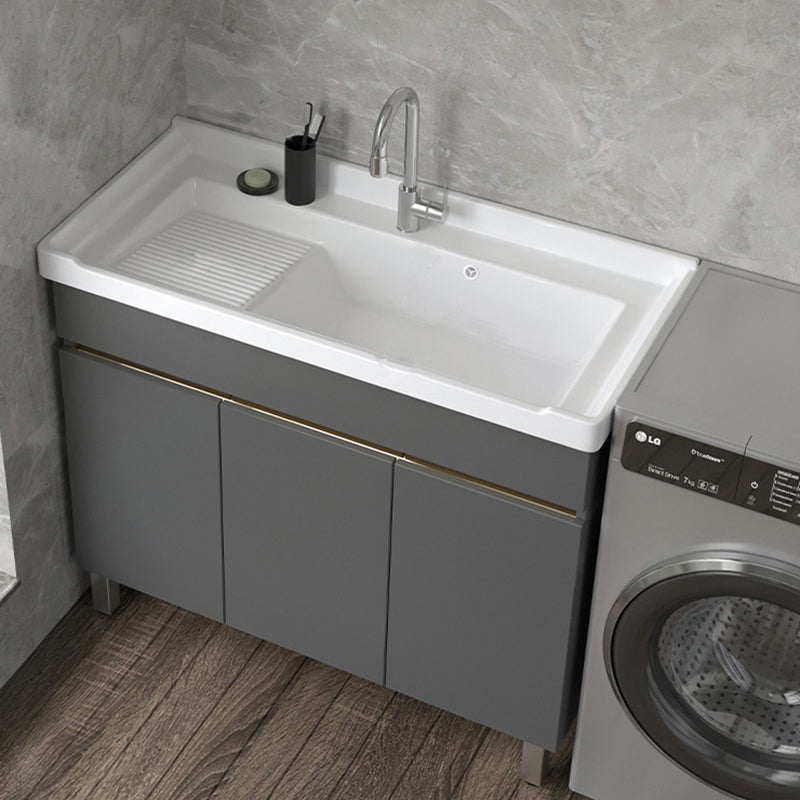 Wall Mount Glam Bath Vanity Gray Ceramic Single-Sink Rectangular Vanity Set Vanity & Faucet Washboard Included Clearhalo 'Bathroom Remodel & Bathroom Fixtures' 'Bathroom Vanities' 'bathroom_vanities' 'Home Improvement' 'home_improvement' 'home_improvement_bathroom_vanities' 7360922