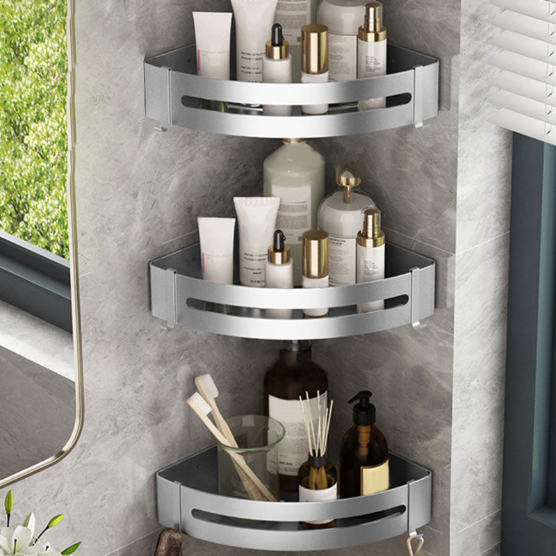 Metal Silver Bathroom Accessory Set Modern 1/2/3 - Piece Bath Shelf Anti-rust Silver 3 Piece Set Triangle Clearhalo 'Bathroom Hardware Sets' 'Bathroom Hardware' 'Bathroom Remodel & Bathroom Fixtures' 'bathroom_hardware_sets' 'Home Improvement' 'home_improvement' 'home_improvement_bathroom_hardware_sets' 7361018