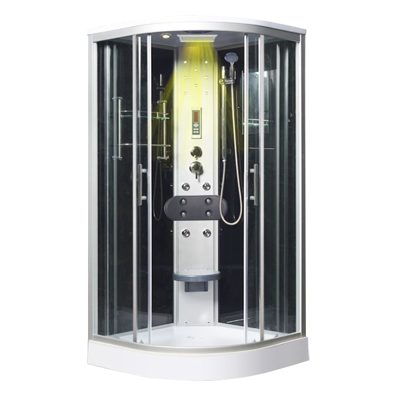 Tempered White Shower Kit Framed Double Sliding Rounded Shower Stall 43"L x 43"W x 87"H Luxury Yes Clearhalo 'Bathroom Remodel & Bathroom Fixtures' 'Home Improvement' 'home_improvement' 'home_improvement_shower_stalls_enclosures' 'Shower Stalls & Enclosures' 'shower_stalls_enclosures' 'Showers & Bathtubs' 7367312