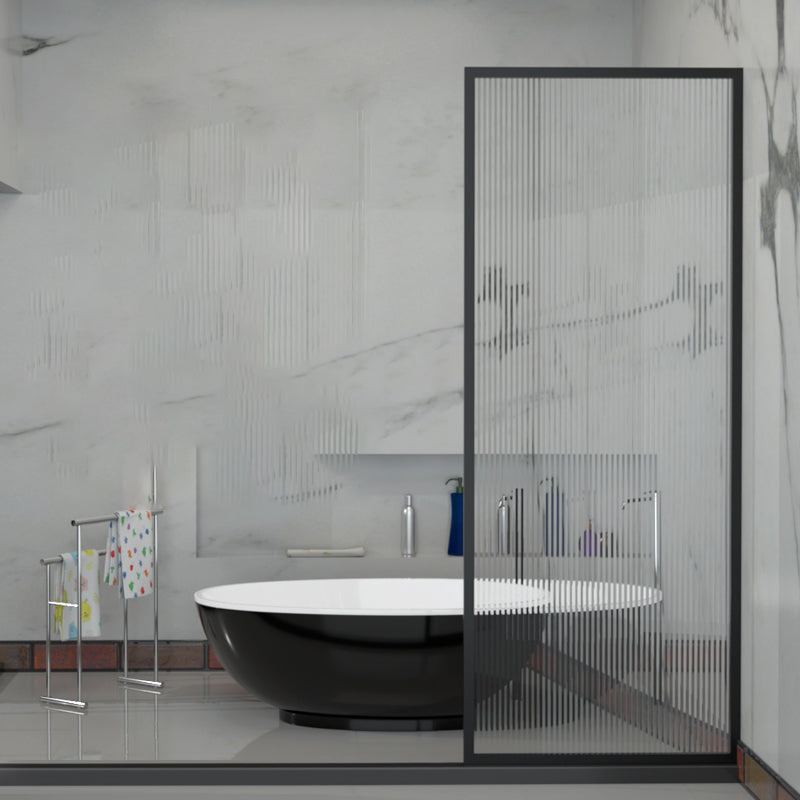 Fixed Glass Shower Door Black Stainless Steel Frame Shower Screen Fluted Glass Clearhalo 'Bathroom Remodel & Bathroom Fixtures' 'Home Improvement' 'home_improvement' 'home_improvement_shower_tub_doors' 'Shower and Tub Doors' 'shower_tub_doors' 'Showers & Bathtubs' 7367527