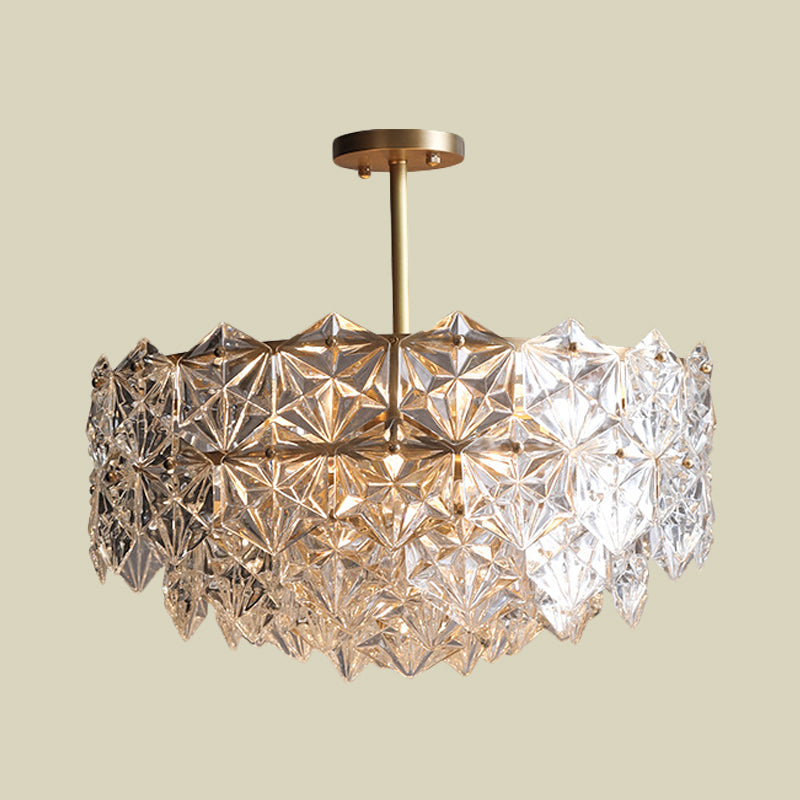 Brass Circular Chandelier Light Fixture Vintage Beveled K9 Crystal 6 Heads Living Room Ceiling Pendant Clearhalo 'Ceiling Lights' 'Chandeliers' Lighting' options 736768