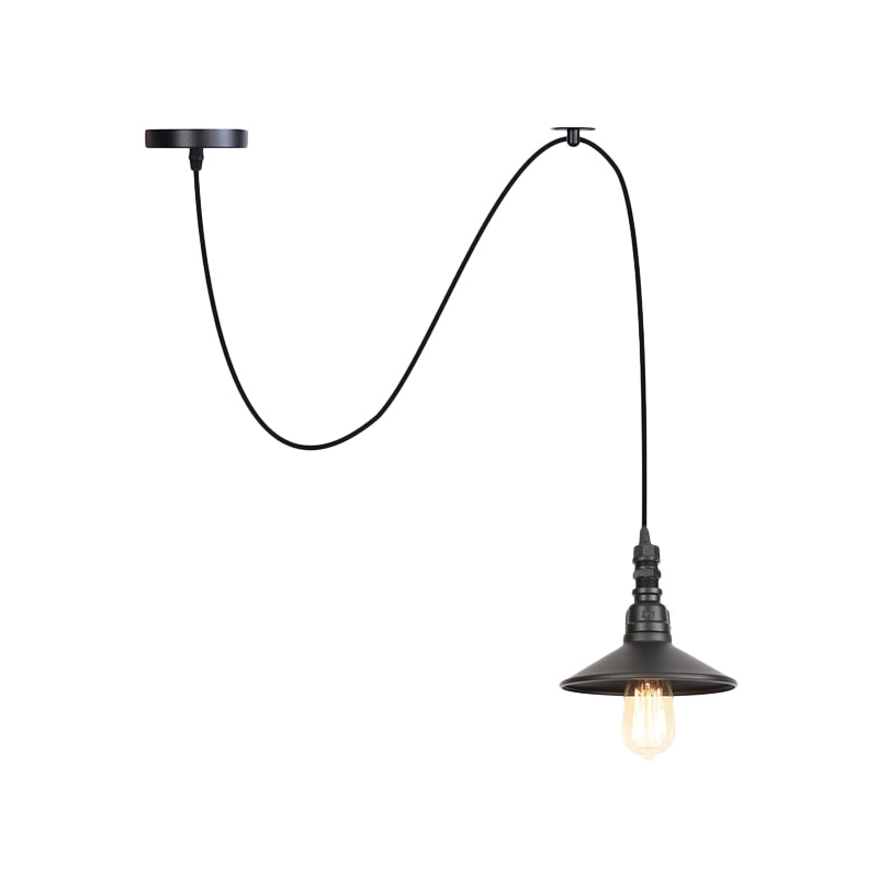 Black 1 Light Pendant Light Fixture Industrial Iron Saucer Ceiling Lamp for Corridor Clearhalo 'Art Deco Pendants' 'Black' 'Cast Iron' 'Ceiling Lights' 'Ceramic' 'Crystal' 'Industrial Pendants' 'Industrial' 'Metal' 'Middle Century Pendants' 'Pendant Lights' 'Pendants' 'Rustic Pendants' 'Tiffany' Lighting' 737423