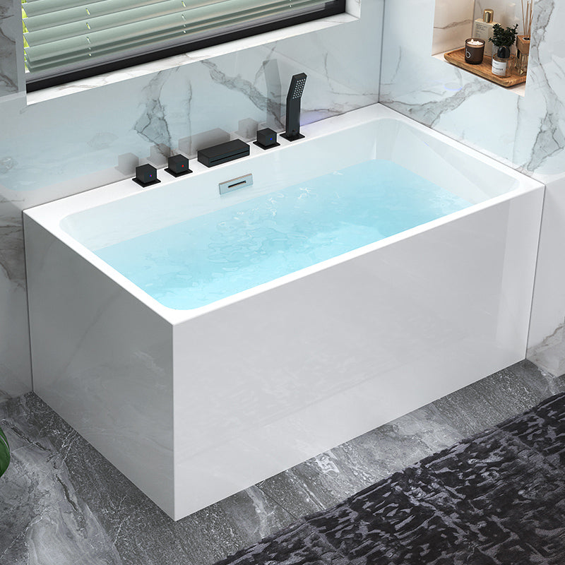 Back to Wall Soaking Bathtub Modern Rectangular Antique Finish Bathtub 59"L x 23.5"W x 23.5"H Tub with Black 5-Piece Set Clearhalo 'Bathroom Remodel & Bathroom Fixtures' 'Bathtubs' 'Home Improvement' 'home_improvement' 'home_improvement_bathtubs' 'Showers & Bathtubs' 7374324