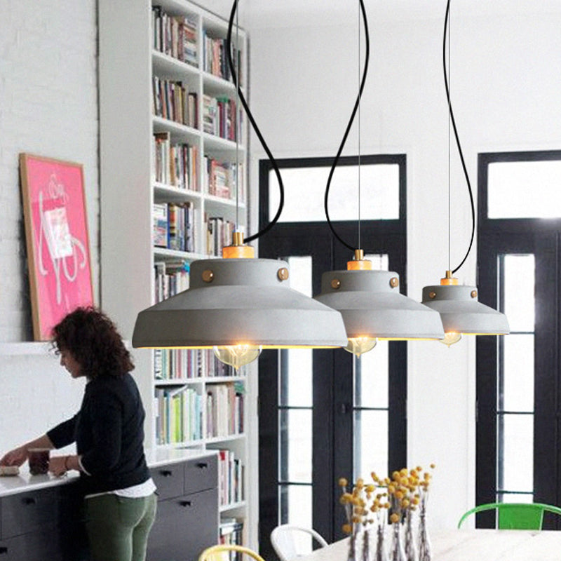 Grey Can/Barn Hanging Light Fixture Vintage Cement 1 Bulb 7"/10"/12.5" Wide Bar-Island Pendant Ceiling Lamp Clearhalo 'Ceiling Lights' 'Industrial Pendants' 'Industrial' 'Middle Century Pendants' 'Pendant Lights' 'Pendants' 'Tiffany' Lighting' 737830