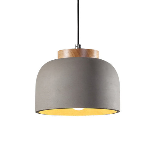 Grey 1 Light Hanging Light Industrial Cement Bowl Ceiling Pendant Lamp with Wood Cap Grey Clearhalo 'Ceiling Lights' 'Industrial Pendants' 'Industrial' 'Middle Century Pendants' 'Pendant Lights' 'Pendants' 'Tiffany' Lighting' 737989