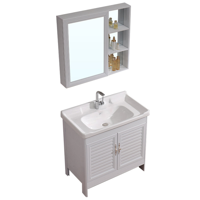 White Freestanding Vanity Rectangular 2 Doors Metal Frame Mirror Single Sink Vanity Vanity & Faucet & Mirror Cabinet Clearhalo 'Bathroom Remodel & Bathroom Fixtures' 'Bathroom Vanities' 'bathroom_vanities' 'Home Improvement' 'home_improvement' 'home_improvement_bathroom_vanities' 7379964