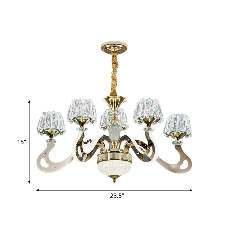 Conical Clear Crystal Hanging Light Kit Modernist 3/5 Heads Bedroom LED Chandelier Pendant Lamp Clearhalo 'Ceiling Lights' 'Chandeliers' 'Clear' 'Industrial' 'Modern Chandeliers' 'Modern' 'Tiffany' 'Traditional Chandeliers' Lighting' 738045