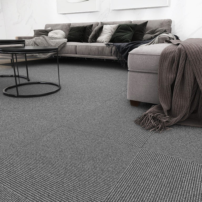 Modern Carpet Tiles Level Loop Self Adhesive Fire Resistant Tiles and Carpet Matte Gray 1 Set for Wallboard (32 Pieces * 1) Clearhalo 'Carpet Tiles & Carpet Squares' 'carpet_tiles_carpet_squares' 'Flooring 'Home Improvement' 'home_improvement' 'home_improvement_carpet_tiles_carpet_squares' Walls and Ceiling' 7380595