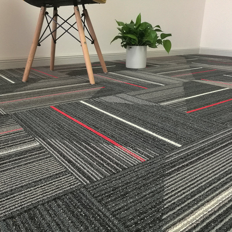 Modern Carpet Tiles Level Loop Self Adhesive Fire Resistant Tiles and Carpet Dark Gray-Red 1 Set for Wallboard (32 Pieces * 1) Asphalt Clearhalo 'Carpet Tiles & Carpet Squares' 'carpet_tiles_carpet_squares' 'Flooring 'Home Improvement' 'home_improvement' 'home_improvement_carpet_tiles_carpet_squares' Walls and Ceiling' 7380599