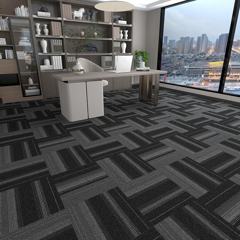 Modern Carpet Tiles Level Loop Self Adhesive Fire Resistant Tiles and Carpet Dark Heather Gray-Black 1 Set for Wallboard (32 Pieces * 1) Vinyl Clearhalo 'Carpet Tiles & Carpet Squares' 'carpet_tiles_carpet_squares' 'Flooring 'Home Improvement' 'home_improvement' 'home_improvement_carpet_tiles_carpet_squares' Walls and Ceiling' 7380622