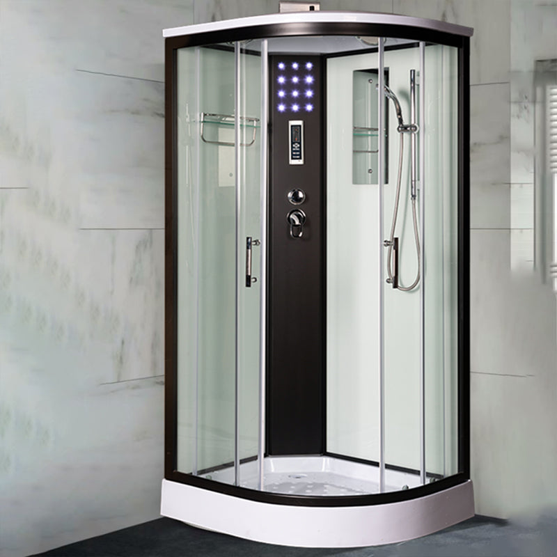 Rounded Shower Stall Framed Double Sliding White Shower Stall 39.4"L x 31.5"W x 82.7"H With Heater Right Clearhalo 'Bathroom Remodel & Bathroom Fixtures' 'Home Improvement' 'home_improvement' 'home_improvement_shower_stalls_enclosures' 'Shower Stalls & Enclosures' 'shower_stalls_enclosures' 'Showers & Bathtubs' 7381497