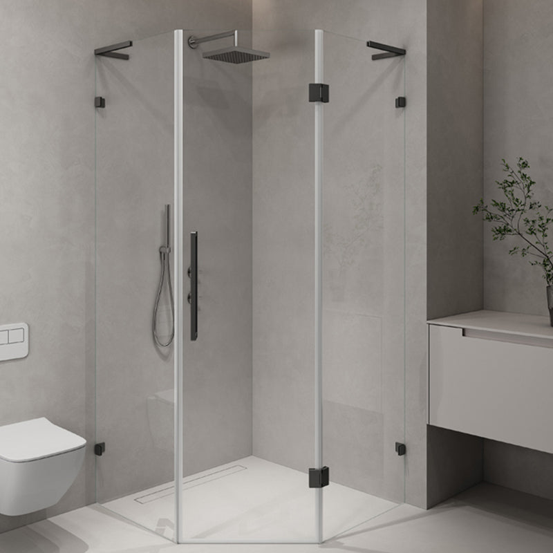 Semi Frameless Shower Door Hinged Tempered Glass Shower Door in Black Left Clearhalo 'Bathroom Remodel & Bathroom Fixtures' 'Home Improvement' 'home_improvement' 'home_improvement_shower_tub_doors' 'Shower and Tub Doors' 'shower_tub_doors' 'Showers & Bathtubs' 7381752
