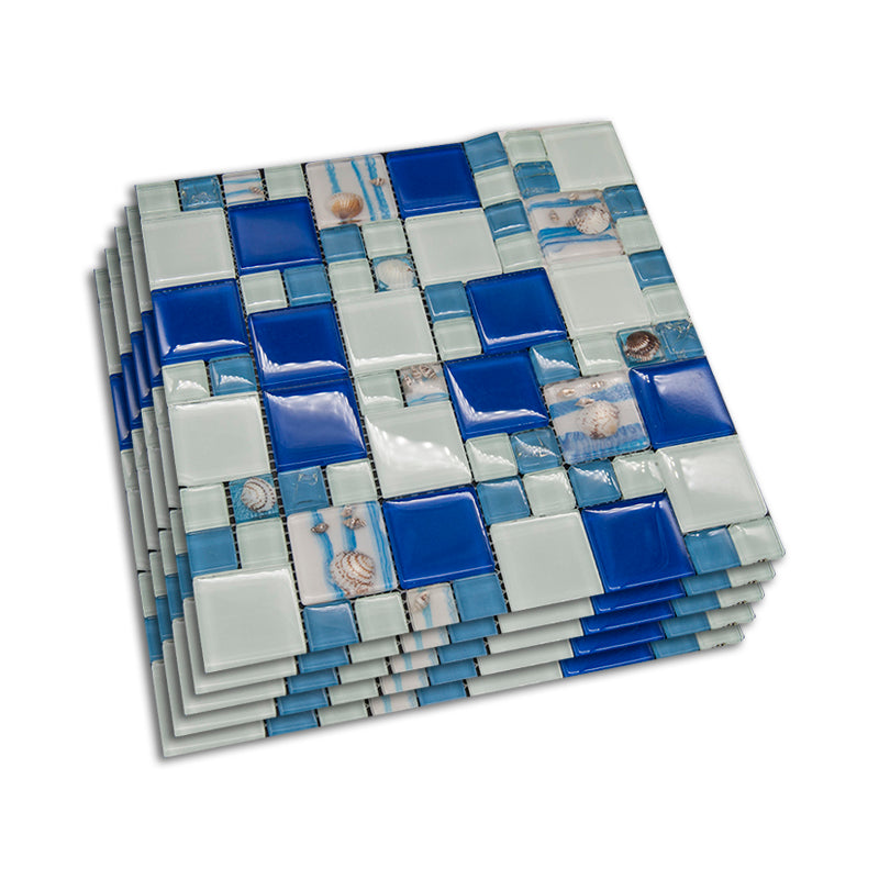 Grid Floor and Wall Tile Contemporary Glass Floor and Wall Tile Dark Blue-White Clearhalo 'Floor Tiles & Wall Tiles' 'floor_tiles_wall_tiles' 'Flooring 'Home Improvement' 'home_improvement' 'home_improvement_floor_tiles_wall_tiles' Walls and Ceiling' 7383420