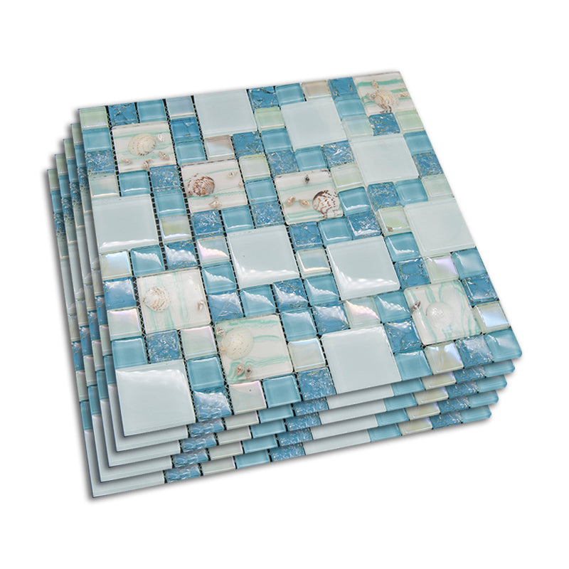Grid Floor and Wall Tile Contemporary Glass Floor and Wall Tile Sky Blue-White Clearhalo 'Floor Tiles & Wall Tiles' 'floor_tiles_wall_tiles' 'Flooring 'Home Improvement' 'home_improvement' 'home_improvement_floor_tiles_wall_tiles' Walls and Ceiling' 7383423