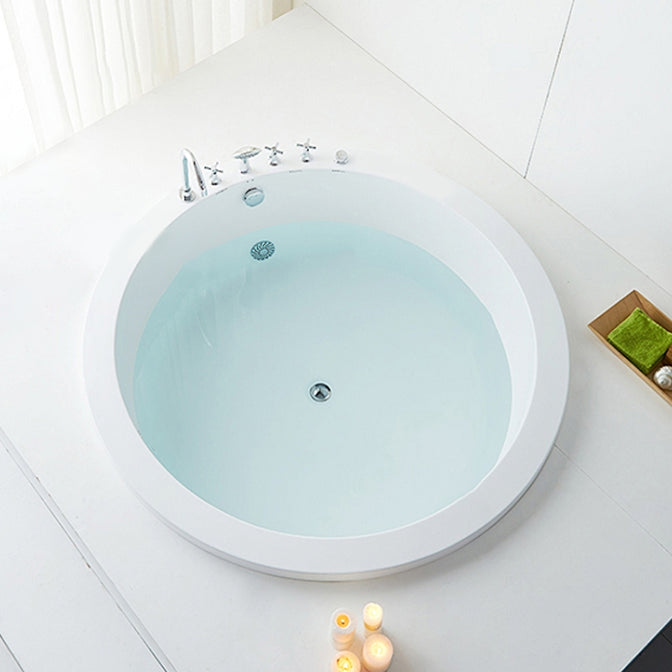 Modern Round Bath Acrylic Soaking White Back to Wall Drop-in Bathtub White 63"L x 63"W x 24"H Tub with Silver 5-Piece Set Clearhalo 'Bathroom Remodel & Bathroom Fixtures' 'Bathtubs' 'Home Improvement' 'home_improvement' 'home_improvement_bathtubs' 'Showers & Bathtubs' 7384456