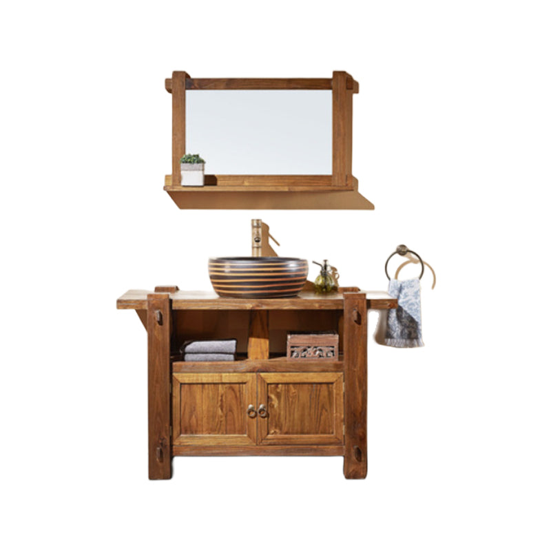 Modern Wood Bathroom Vanity Freestanding Bathroom Sink Vanity with Mirror Vanity & Faucet & Mirrors Brown Clearhalo 'Bathroom Remodel & Bathroom Fixtures' 'Bathroom Vanities' 'bathroom_vanities' 'Home Improvement' 'home_improvement' 'home_improvement_bathroom_vanities' 7385954