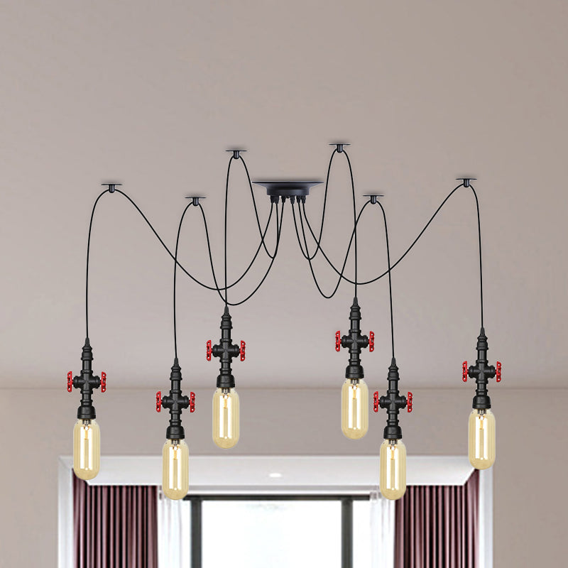 Capsule Amber Glass Multi Pendant Light Vintage 2/3/6-Light Coffee Shop LED Swag Suspension Lamp in Black Clearhalo 'Ceiling Lights' 'Glass shade' 'Glass' 'Industrial Pendants' 'Industrial' 'Middle Century Pendants' 'Pendant Lights' 'Pendants' 'Tiffany' Lighting' 739010