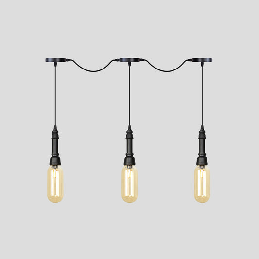 3/5/7 Lights Capsule Multi Light Chandelier Industrial Black Finish Amber Glass Tandem LED Hanging Ceiling Lamp Clearhalo 'Ceiling Lights' 'Glass shade' 'Glass' 'Industrial Pendants' 'Industrial' 'Middle Century Pendants' 'Pendant Lights' 'Pendants' 'Tiffany' Lighting' 739054