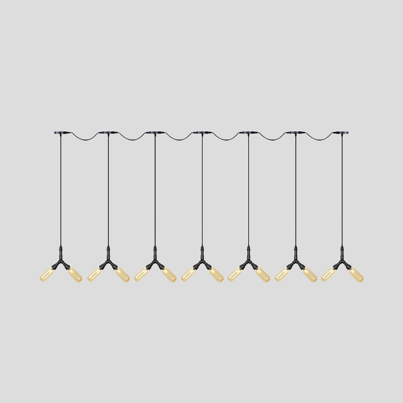 6/10/14 Bulbs Multi Ceiling Light Industrial Restaurant Tandem Pendant Lamp with Capsule Colored Glass Shade in Black Clearhalo 'Ceiling Lights' 'Chandeliers' 'Close To Ceiling Lights' 'Glass shade' 'Glass' 'Industrial Pendants' 'Industrial' 'Middle Century Pendants' 'Pendant Lights' 'Pendants' 'Tiffany' Lighting' 739130