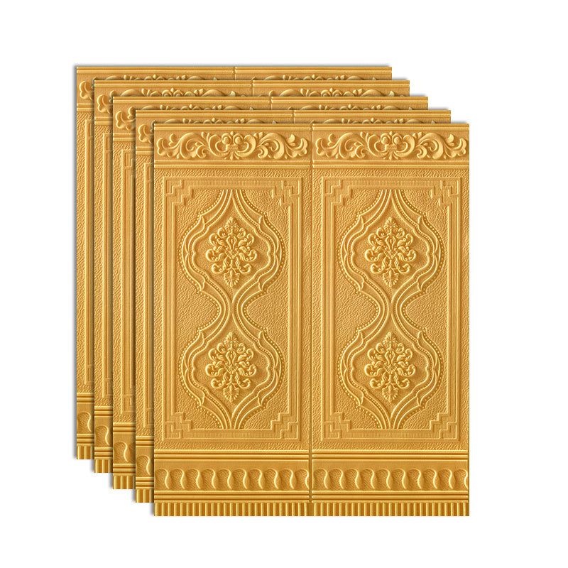 Plastic Backsplash Panels Peel and Stick Wainscoting with Waterproof Gold 5-Piece Set Clearhalo 'Flooring 'Home Improvement' 'home_improvement' 'home_improvement_wall_paneling' 'Wall Paneling' 'wall_paneling' 'Walls & Ceilings' Walls and Ceiling' 7391941