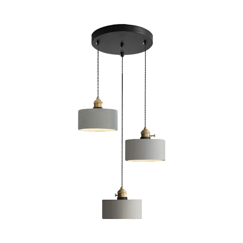 Grey 3 Heads Multi Ceiling Light Industrial Cement Cone/Bell/Drum Pendant Lamp Fixture, 3"/5"/6" H Clearhalo 'Ceiling Lights' 'Industrial Pendants' 'Industrial' 'Middle Century Pendants' 'Pendant Lights' 'Pendants' 'Tiffany' Lighting' 739256