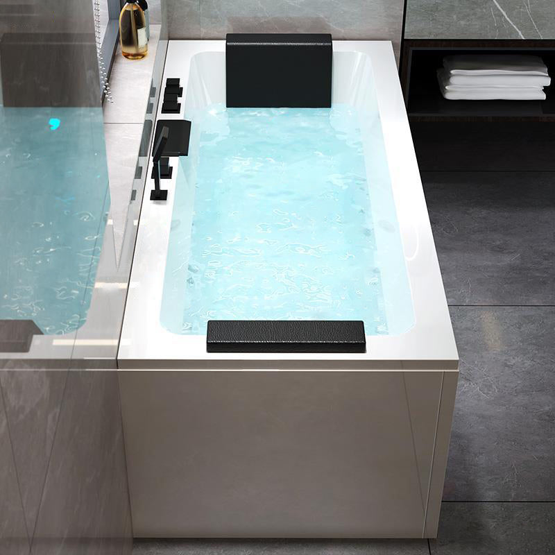 Modern Rectangular Bath Stand Alone Acrylic Soaking White Bathtub 66.9"L x 27.6"W x 21.3"H Right Tub with Black 5-Piece Set Clearhalo 'Bathroom Remodel & Bathroom Fixtures' 'Bathtubs' 'Home Improvement' 'home_improvement' 'home_improvement_bathtubs' 'Showers & Bathtubs' 7400455