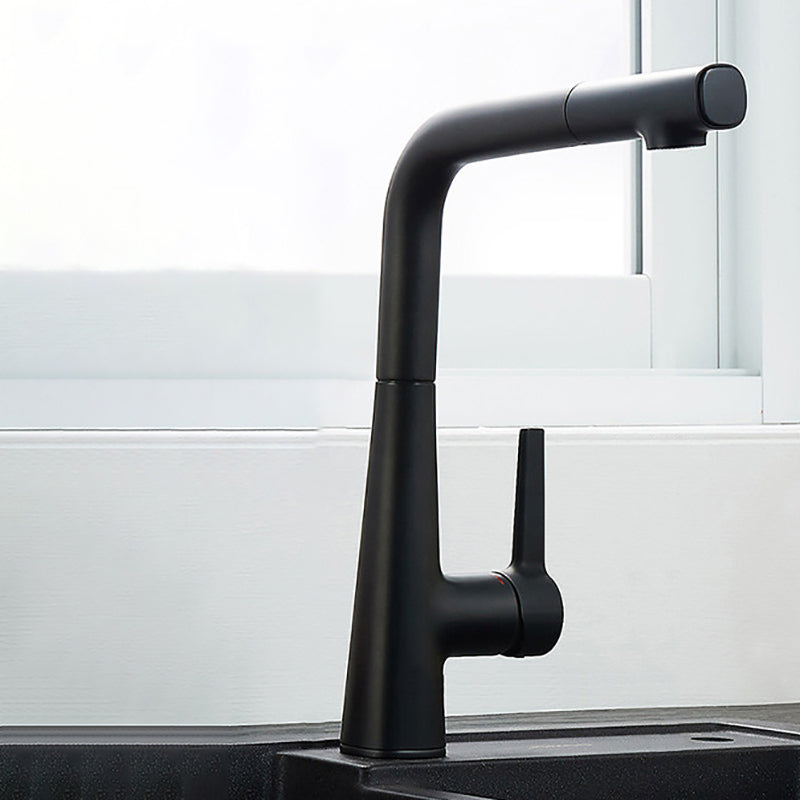 Modern Style Bar Faucet Copper Lever Handle Gooseneck Bar Faucet in Black Square Faucet Clearhalo 'Home Improvement' 'home_improvement' 'home_improvement_kitchen_faucets' 'Kitchen Faucets' 'Kitchen Remodel & Kitchen Fixtures' 'Kitchen Sinks & Faucet Components' 'kitchen_faucets' 7401322