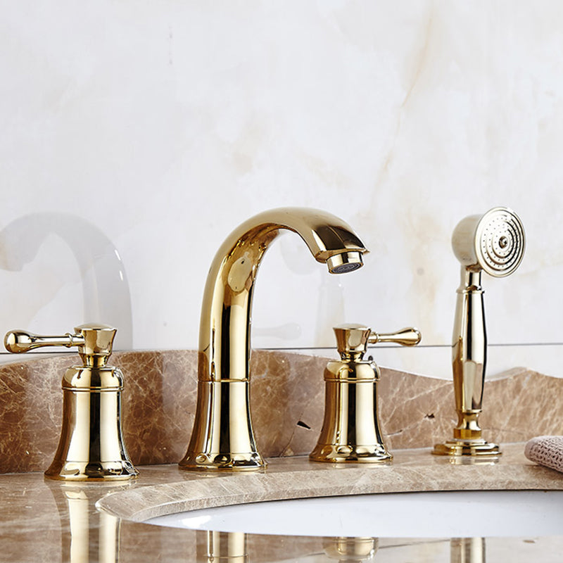 Tradition Bath Filler Trim Deck Mounted Swivel Spout Tub Filler Trim Gold Thin Faucet Clearhalo 'Bathroom Remodel & Bathroom Fixtures' 'Bathtub Faucets' 'bathtub_faucets' 'Home Improvement' 'home_improvement' 'home_improvement_bathtub_faucets' 7403812