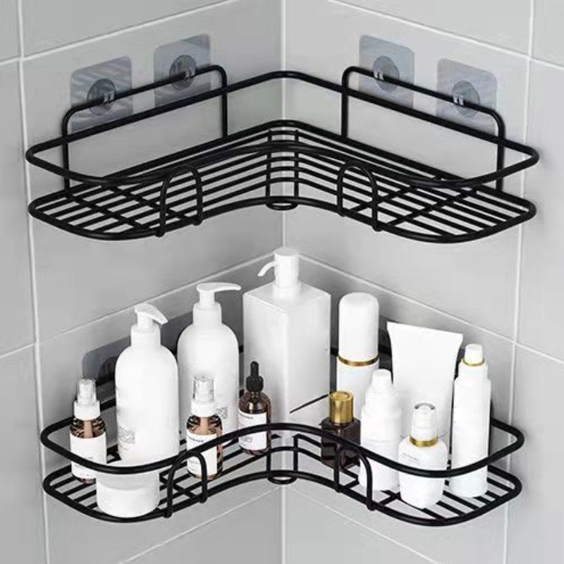 Modern Bath Hardware Set Adhesive Mount Bathroom Hardware Set with Bath Shelf Black 2-Piece Set (Triangular Bath Shelf) Clearhalo 'Bathroom Hardware Sets' 'Bathroom Hardware' 'Bathroom Remodel & Bathroom Fixtures' 'bathroom_hardware_sets' 'Home Improvement' 'home_improvement' 'home_improvement_bathroom_hardware_sets' 7404849