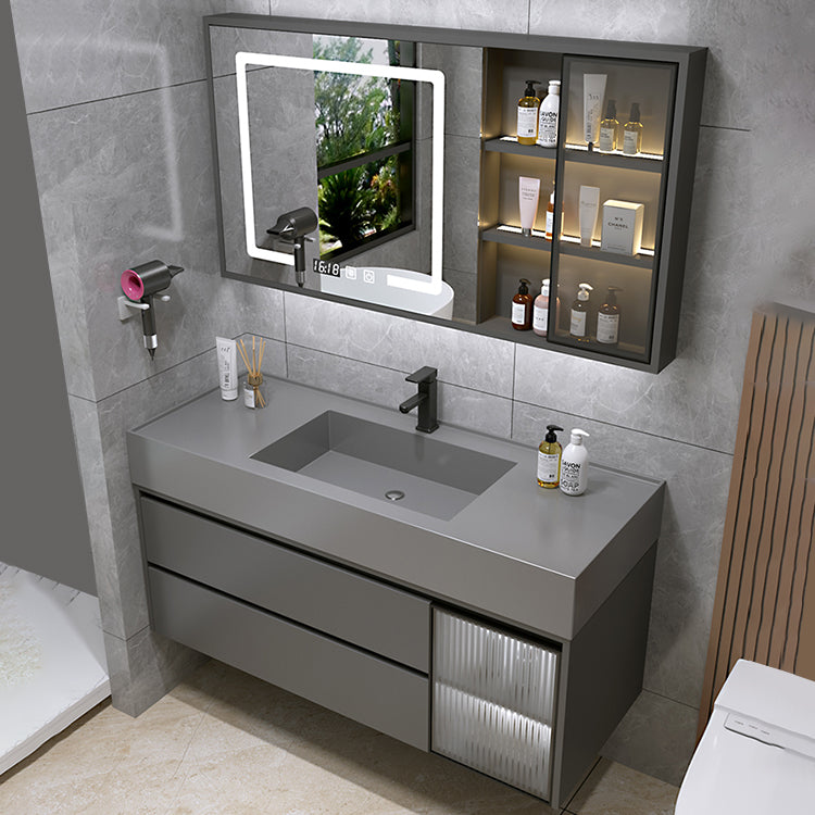 Wood Frame Bathroom Vanity Grey 2 Drawers Single Sink Mirror Wall Mount Rectangular Vanity Vanity & Faucet & Fully Sealed Smart Mirror Cabinet 47"L x 20"W x 21"H Clearhalo 'Bathroom Remodel & Bathroom Fixtures' 'Bathroom Vanities' 'bathroom_vanities' 'Home Improvement' 'home_improvement' 'home_improvement_bathroom_vanities' 7406576