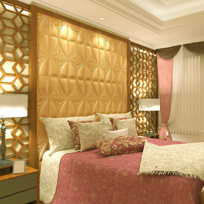 Modern Style Plastic Wall Panel Living Room Peel and Stick 3D Wall Paneling Gold 100-Piece Set Clearhalo 'Flooring 'Home Improvement' 'home_improvement' 'home_improvement_wall_paneling' 'Wall Paneling' 'wall_paneling' 'Walls & Ceilings' Walls and Ceiling' 7409171